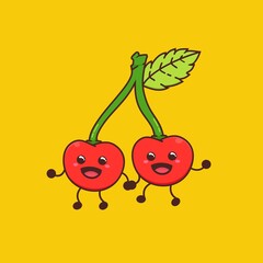 sweet red cherry fruit food cartoon doodle flat design style vector illustration