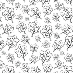 Seamless pattern of hand drawn elegant tree leaves isolated black on white background. Vector illustration