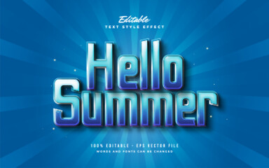 Hello Summer Text in Blue Gradient with 3D Embossed Effect. Editable Text Style Effect