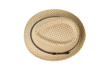 Top view of a summer men's hat isolated on a white background.