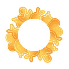 Frame with flat gingerbread cookies on white.