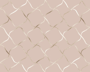 Fototapeta premium Geometric seamless pattern with pale gold swirl grid.