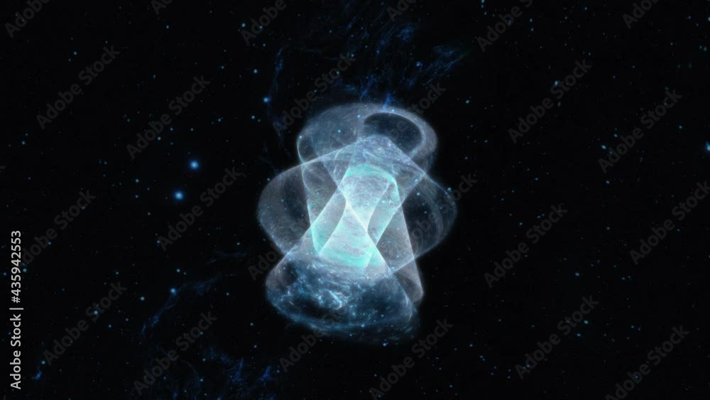 Wall mural abstract twisted glowing white blue unidentified spinning plasma object. 4k 3d rendering of abstract