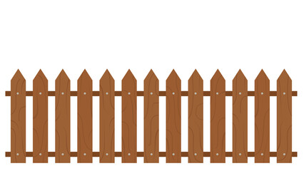 Brown wooden fence isolated on white background with parallel plank old. Vector illustration
