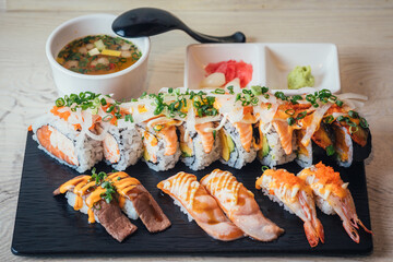 sushi set with miso soup
