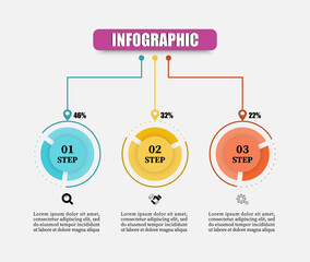 Infographic design template circle with 3 steps, options, marketing icons. Business infographics template with three elements. Use timeline for workflow diagram, annual report, presents, web design.