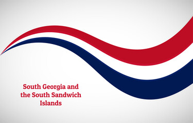Abstract shiny wavy flag background. Happy national day of South Georgia and the South Sandwich Islands with creative vector illustration