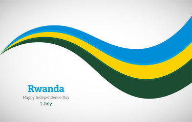 Abstract shiny Rwanda wavy flag background. Happy independence day of Rwanda with creative vector illustration