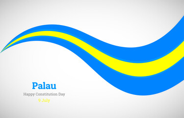 Abstract shiny Palau wavy flag background. Happy constitution day of Palau with creative vector illustration