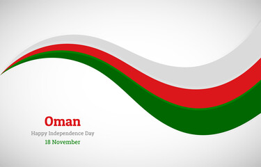 Abstract shiny Oman wavy flag background. Happy independence day of Oman with creative vector illustration - obrazy, fototapety, plakaty