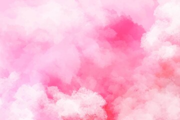 Hand painted watercolor background pink with sky and clouds shape
