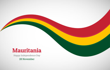 Abstract shiny Mauritania wavy flag background. Happy independence day of Mauritania with creative vector illustration