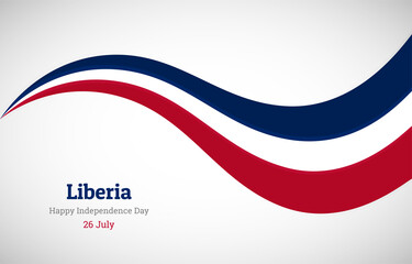 Abstract shiny Liberia wavy flag background. Happy independence day of Liberia with creative vector illustration