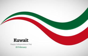 Abstract shiny Kuwait wavy flag background. Happy independence day of Kuwait with creative vector illustration