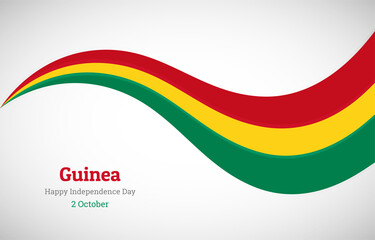 Abstract shiny Guinea wavy flag background. Happy independence day of Guinea with creative vector illustration