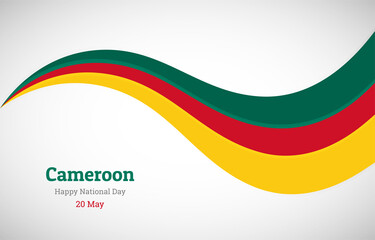 Abstract shiny Cameroon wavy flag background. Happy national day of Cameroon with creative vector illustration