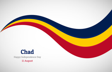Abstract shiny Chad wavy flag background. Happy independence day of Chad with creative vector illustration