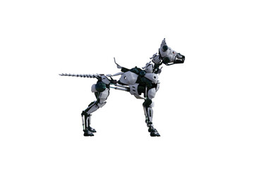 Cyborg dog with various poses for using a collage. Cyborg dog with black and white textures created in 15 degree steps. 3D rendering, 3D illustration