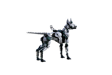 Cyborg dog with various poses for using a collage. Cyborg dog with black and white textures created in 15 degree steps. 3D rendering, 3D illustration