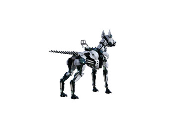 Cyborg dog with various poses for using a collage. Cyborg dog with black and white textures created in 15 degree steps. 3D rendering, 3D illustration