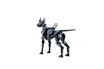 Cyborg dog with various poses for using a collage. Cyborg dog with black and white textures created in 15 degree steps. 3D rendering, 3D illustration