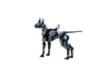 Cyborg dog with various poses for using a collage. Cyborg dog with black and white textures created in 15 degree steps. 3D rendering, 3D illustration