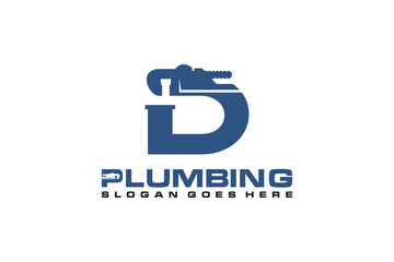 D Initial for Plumbing Service Logo Template, Water Service Logo icon vector.