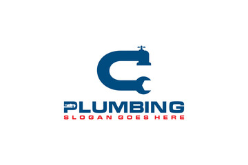 C Initial for Plumbing Service Logo Template, Water Service Logo icon vector.