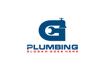 G Initial for Plumbing Service Logo Template, Water Service Logo icon vector.