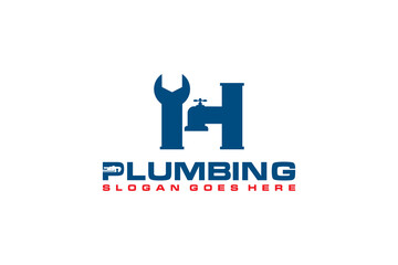 Fototapeta premium H Initial for Plumbing Service Logo Template, Water Service Logo icon vector.