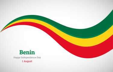 Abstract shiny Benin wavy flag background. Happy independence day of Benin with creative vector illustration