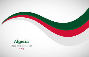 Abstract shiny Algeria wavy flag background. Happy independence day of Algeria with creative vector illustration