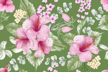 seamless pattern background summer banner with hibiscus flower