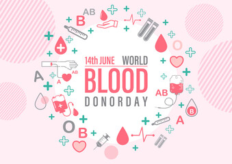 Medical and blood donation icon with wording of World blood donor day on white background. Poster campaign in icon flat style and vector design.