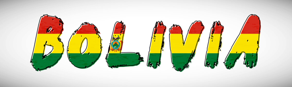 Bolivia flag on text typography. Country name banner strip. Creative typography background