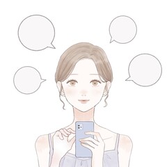 スマホで口コミを投稿する女性