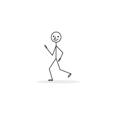 happy stick man runs isolated on white background