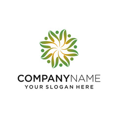 community of people leaf logo design concept