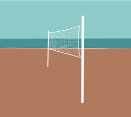 Volleyball net on the beach with a clear and sunny sky. Vacation and holiday concept.