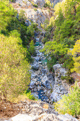 View of a mountain river in Goynuk canyon in Antalya province, Turkey. View from above