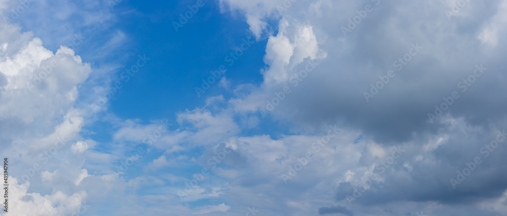 Wall mural panorama blue sky background with clouds.