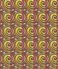 Seamless abstract pattern for fabric with stripes and spirals