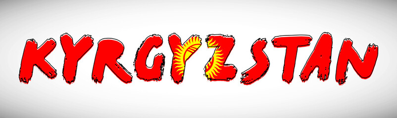 Kyrgyzstan flag on text typography. Country name banner strip. Creative typography background
