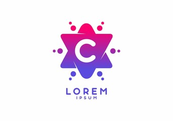 Pink blue gradient color of C initial letter in star shape