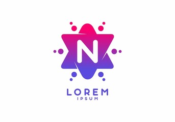 Pink blue gradient color of N initial letter in star shape
