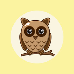cartoon illustration of a cute owl perched on a tree branch