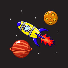 Fototapeta premium cartoon illustration of a rocket flying between the planets