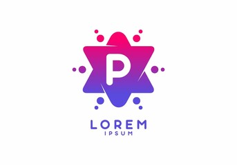 Pink blue gradient color of P initial letter in star shape