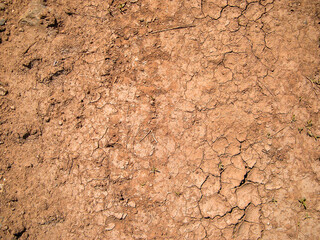 Dry cracked soil texture and background. Red soil background. Abstract ground. Natural abstraction. Cracked soil background. Clay. Ocher