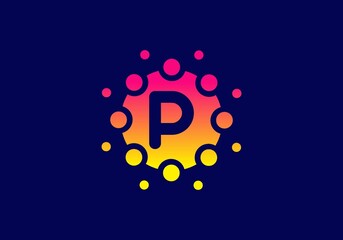 Fototapeta premium Yellow pink gradient color of P initial letter in unique circle